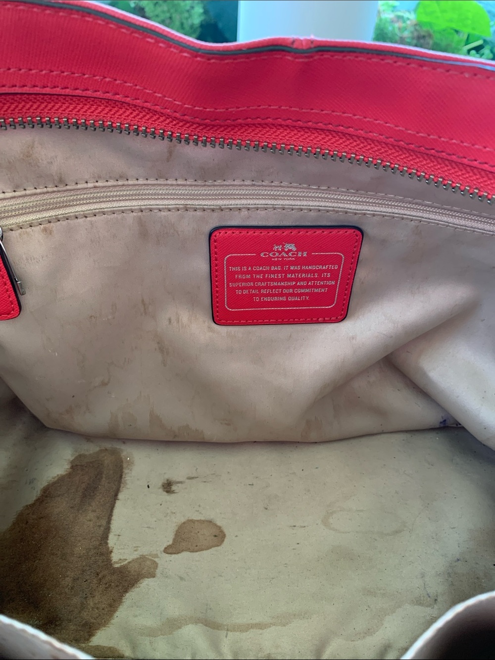Coach Coral Red Leather Bag with Signature Charm - Picture 5 of 7